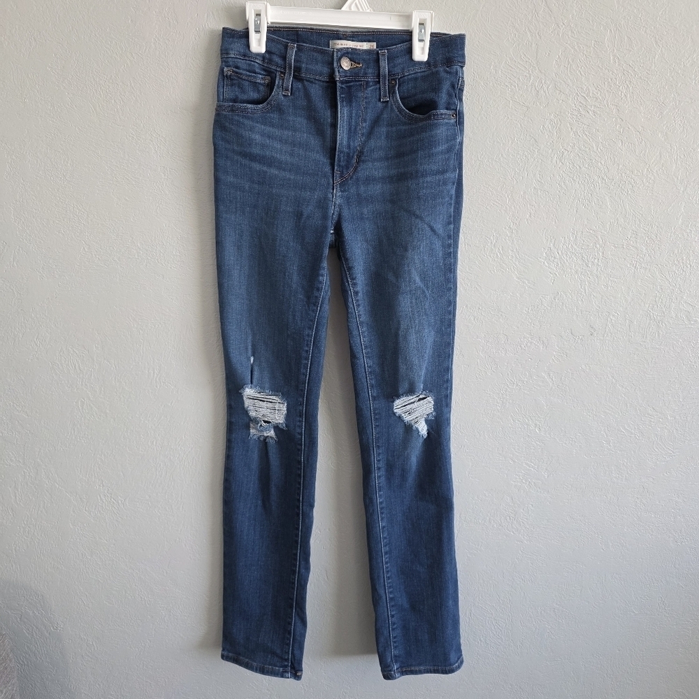Levis Womens 724 High Rise Straight Distressed Denim Blue Jeans w/Stretch Sz 26